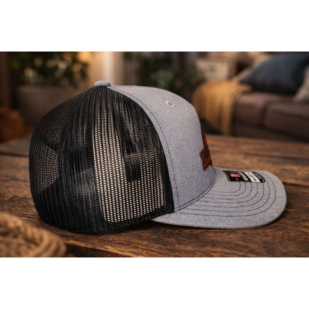 Richardson 112 Trucker Hat Rock & Armor Leather Patch Gray Black Adjustable - Picture 2 of 6
